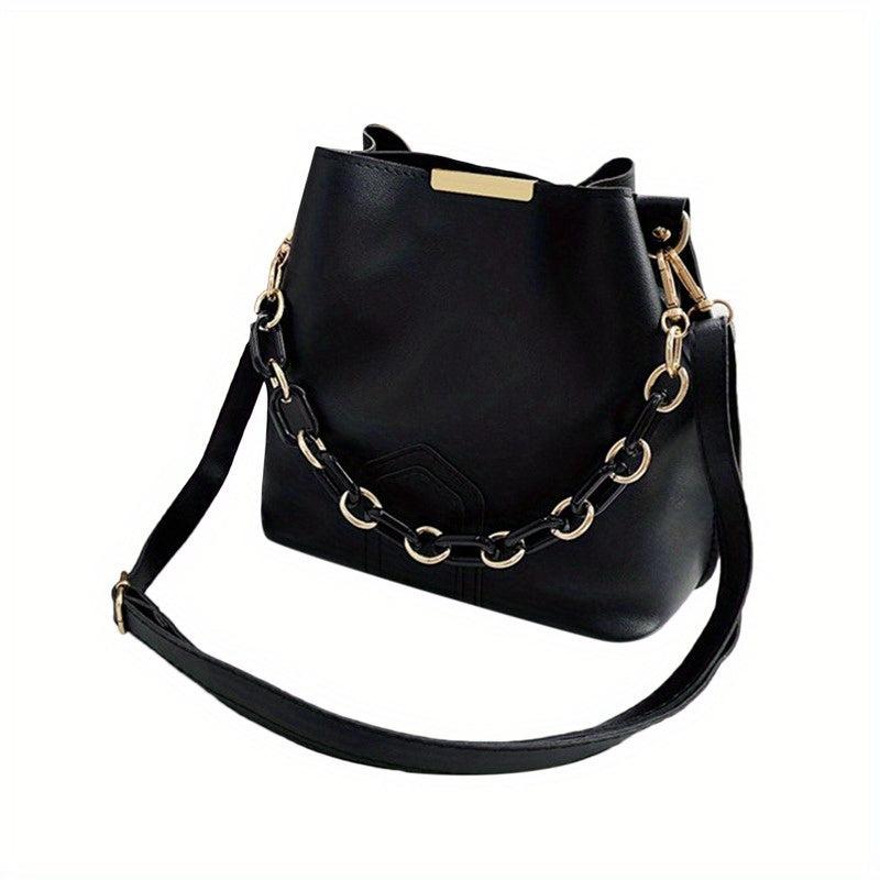 Thick Chain Crossbody Bag PU Leather Textured Bag Purse Classic Shoulder Bag