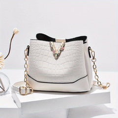 Crocodile Pattern Bucket Bag Chain Crossbody Shoulder Purse