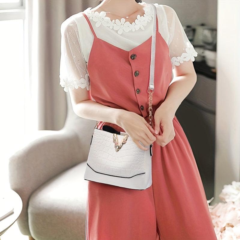 Crocodile Pattern Bucket Bag Chain Crossbody Shoulder Purse
