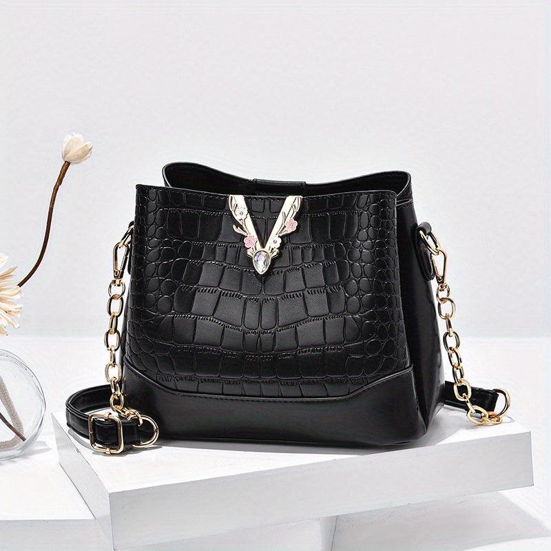 Crocodile Pattern Bucket Bag Chain Crossbody Shoulder Purse