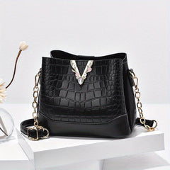 Crocodile Pattern Bucket Bag Chain Crossbody Shoulder Purse