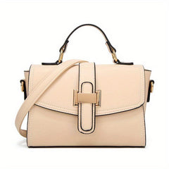Solid PU Leather Shoulder Bag Zipper Flap Crossbody Handbag