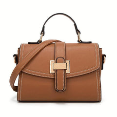 Solid PU Leather Shoulder Bag Zipper Flap Crossbody Handbag