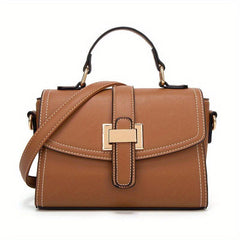 Solid PU Leather Shoulder Bag Zipper Flap Crossbody Handbag