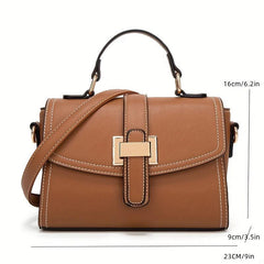 Solid PU Leather Shoulder Bag Zipper Flap Crossbody Handbag