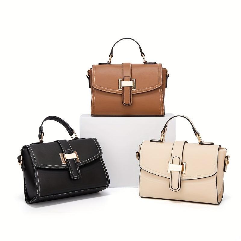 Solid PU Leather Shoulder Bag Zipper Flap Crossbody Handbag