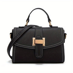Solid PU Leather Shoulder Bag Zipper Flap Crossbody Handbag