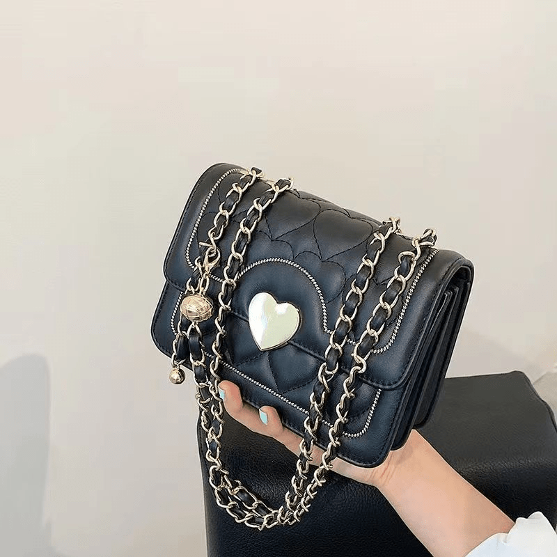 Heart Embroidery Chain Crossbody Bag Square Shoulder Bag