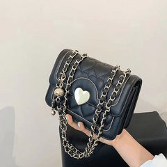 Heart Embroidery Chain Crossbody Bag Square Shoulder Bag