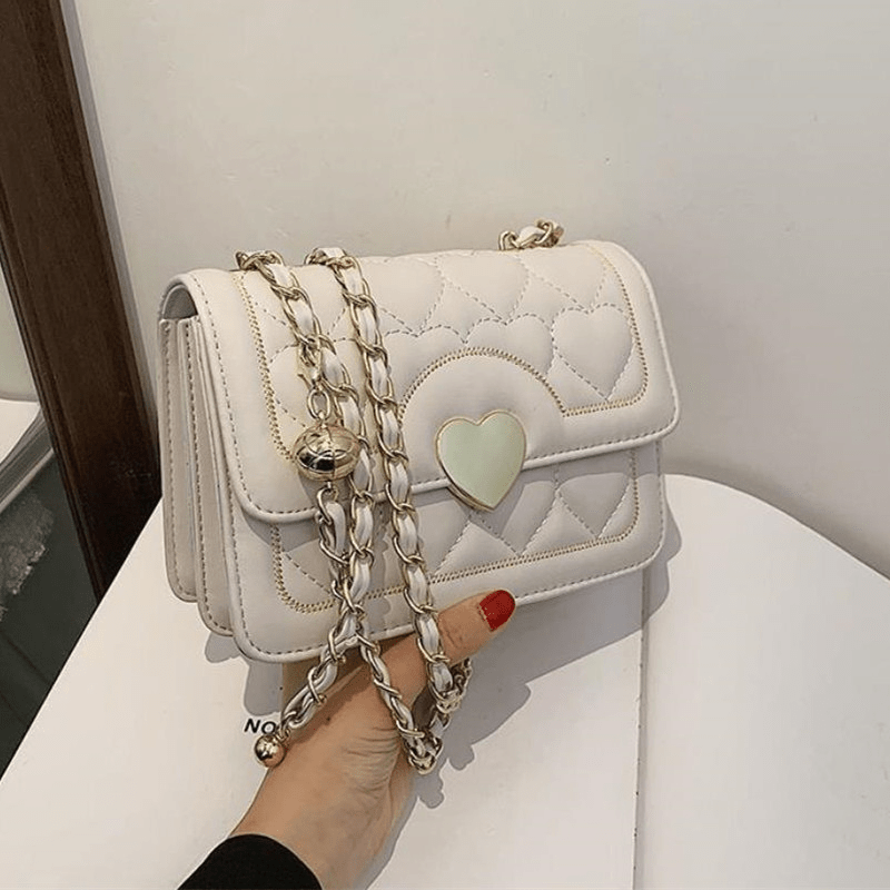 Heart Embroidery Chain Crossbody Bag Square Shoulder Bag