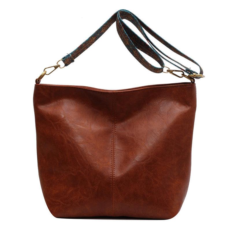 Vintage Ethnic Crossbody Bag Large Bucket PU Leather Shoulder Bag