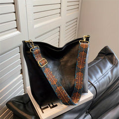 Vintage Ethnic Crossbody Bag Large Bucket PU Leather Shoulder Bag