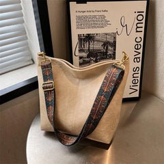 Vintage Ethnic Crossbody Bag Large Bucket PU Leather Shoulder Bag