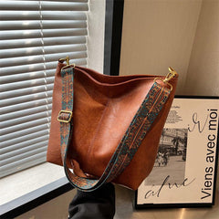 Vintage Ethnic Crossbody Bag Large Bucket PU Leather Shoulder Bag