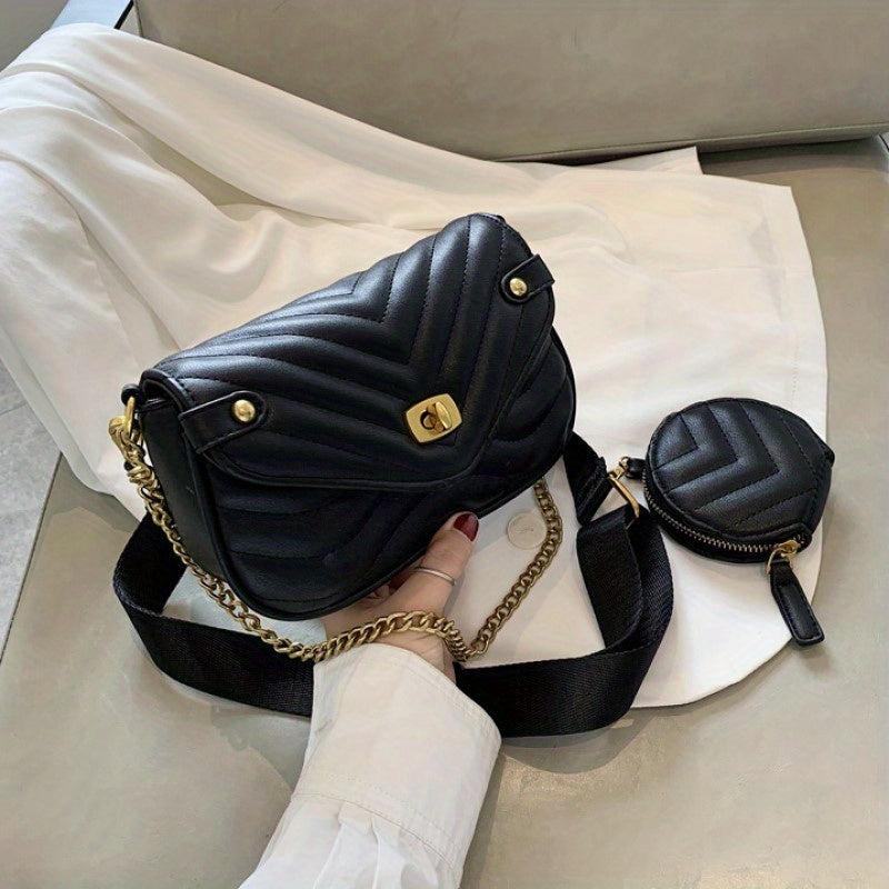 Chevron Quilted Crossbody Bag Chain Shoulder Bag Women's Square Bag
