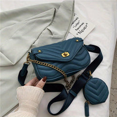 Chevron Quilted Crossbody Bag Chain Shoulder Bag Women's Square Bag