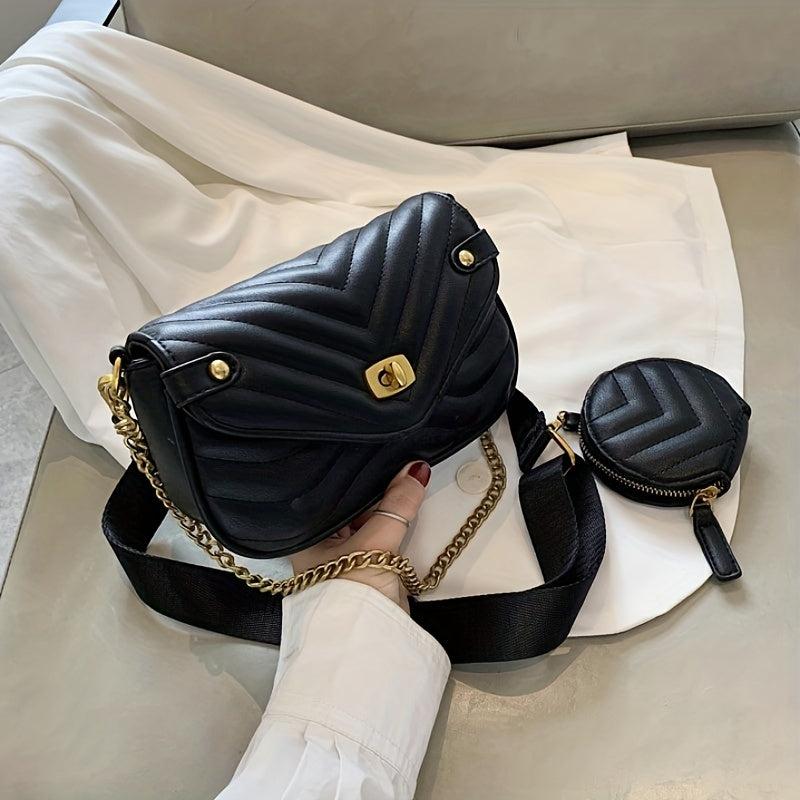 Chevron Quilted Crossbody Bag Chain Shoulder Bag Women's Square Bag