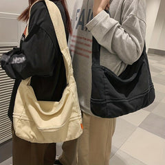 Casual Canvas Crossbody Bag Solid Storage Bag For Shool