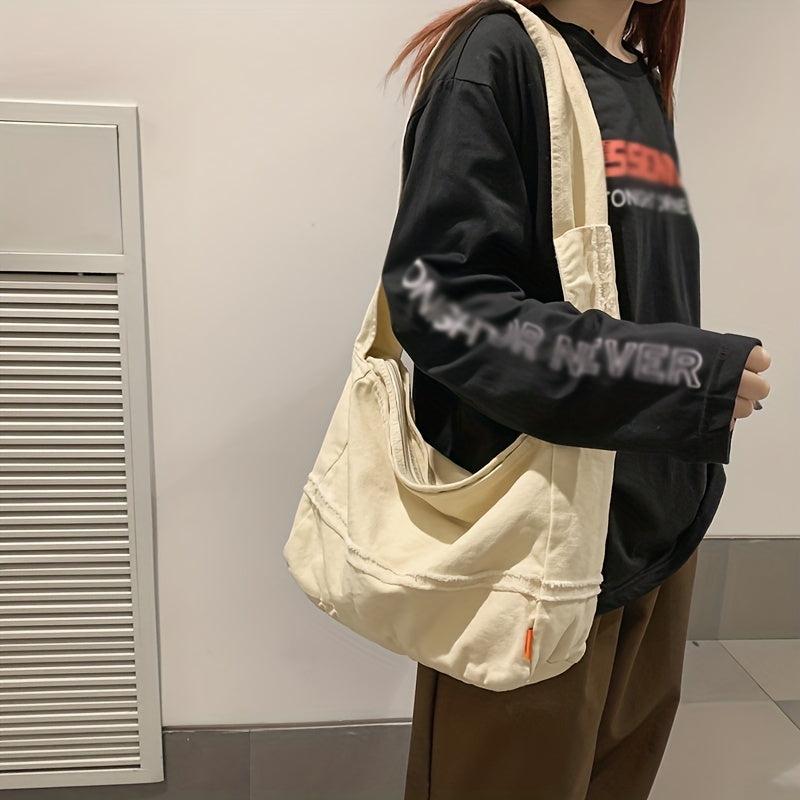 Casual Canvas Crossbody Bag Solid Storage Bag For Shool