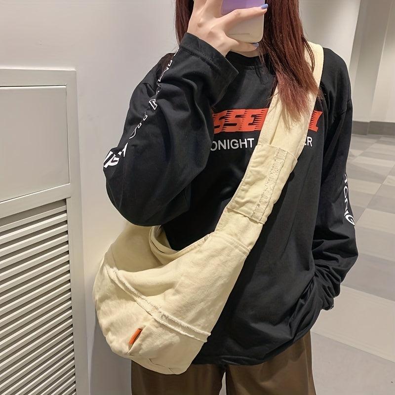 Casual Canvas Crossbody Bag Solid Storage Bag For Shool
