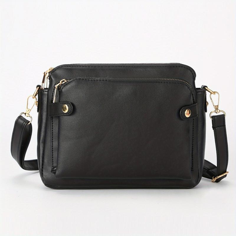 Triple Layer Crossbody Bag PU Leather Textured Bag Purse Classic Shoulder