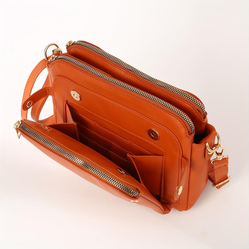 Triple Layer Crossbody Bag PU Leather Textured Bag Purse Classic Shoulder