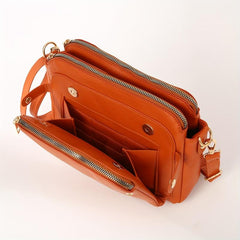 Triple Layer Crossbody Bag PU Leather Textured Bag Purse Classic Shoulder