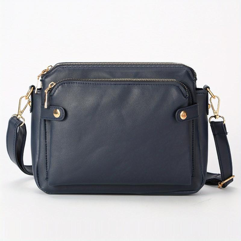 Triple Layer Crossbody Bag PU Leather Textured Bag Purse Classic Shoulder