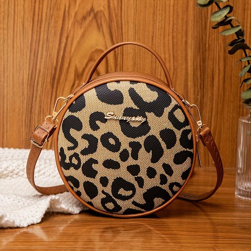 Leopard Print Round Handbag PU Leather Crossbody Bag