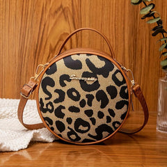 Leopard Print Round Handbag PU Leather Crossbody Bag