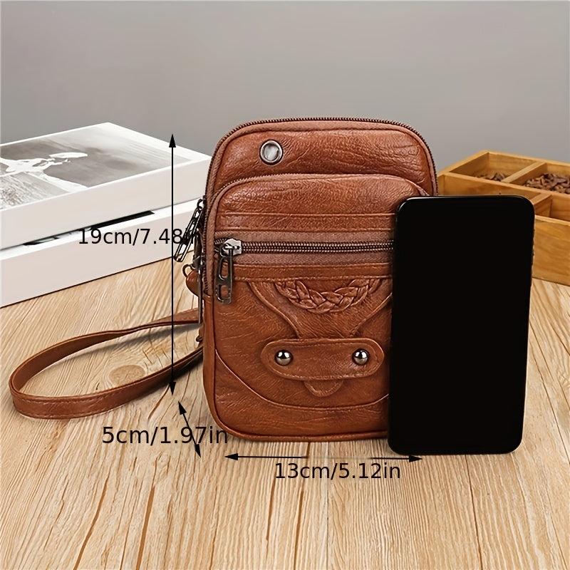 Minimalist Vintage Crossbody Bag Solid Zipper Shoulder Bag All Match Coin Purse