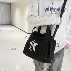 Star Pattern Drawstring Crossbody Bag Nylon Textured Bag
