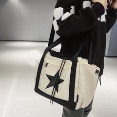 Star Pattern Drawstring Crossbody Bag Nylon Textured Bag