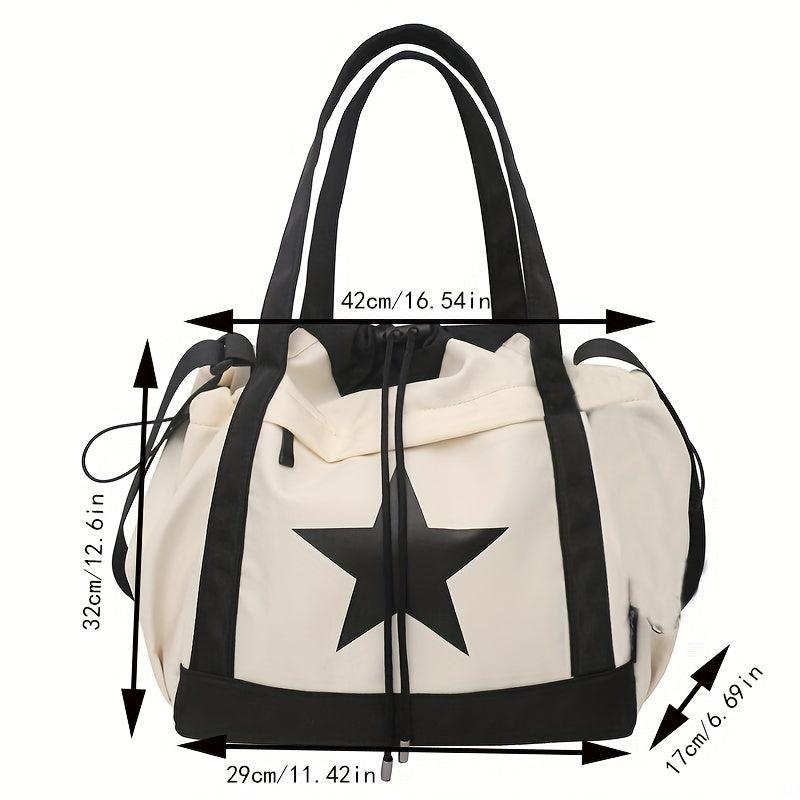 Star Pattern Drawstring Crossbody Bag Nylon Textured Bag