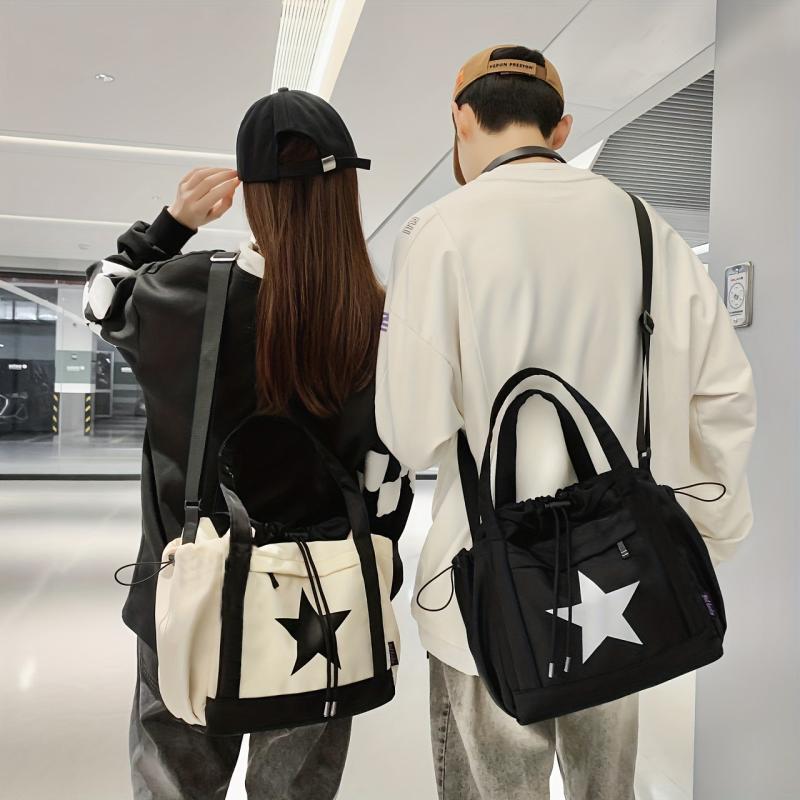 Star Pattern Drawstring Crossbody Bag Nylon Textured Bag
