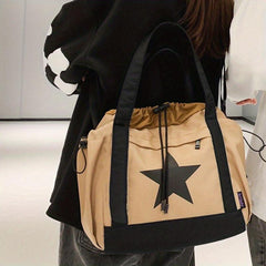 Star Pattern Drawstring Crossbody Bag Nylon Textured Bag