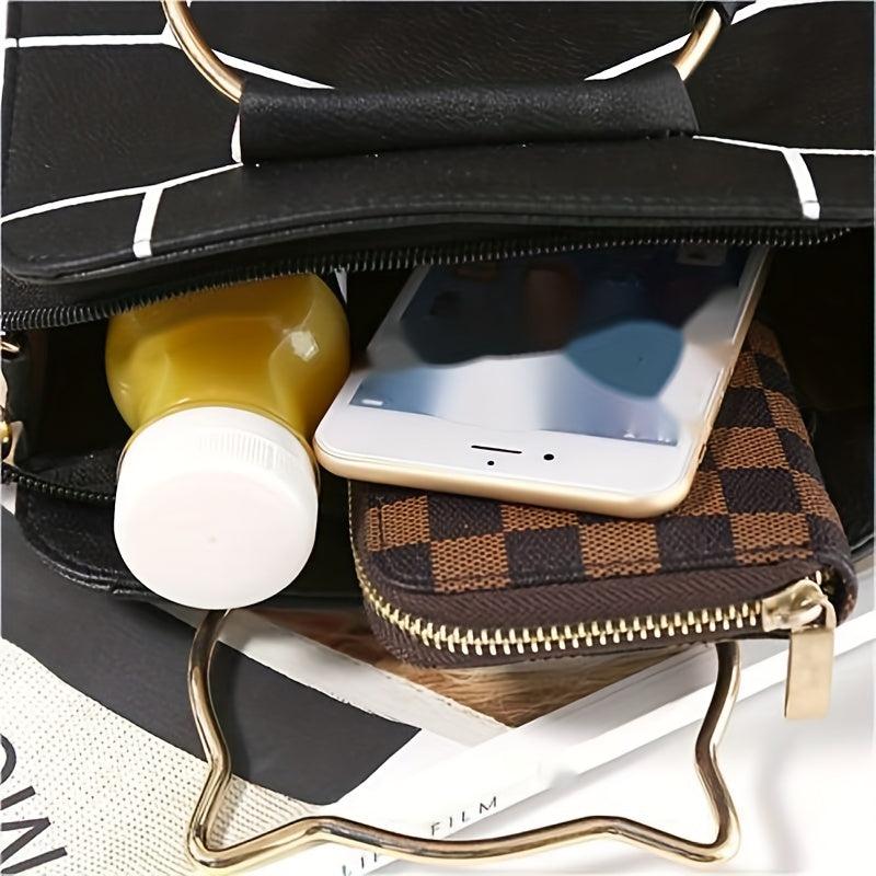 Geometric Pattern Cat Handle Satchel Purse Crossbody Bag