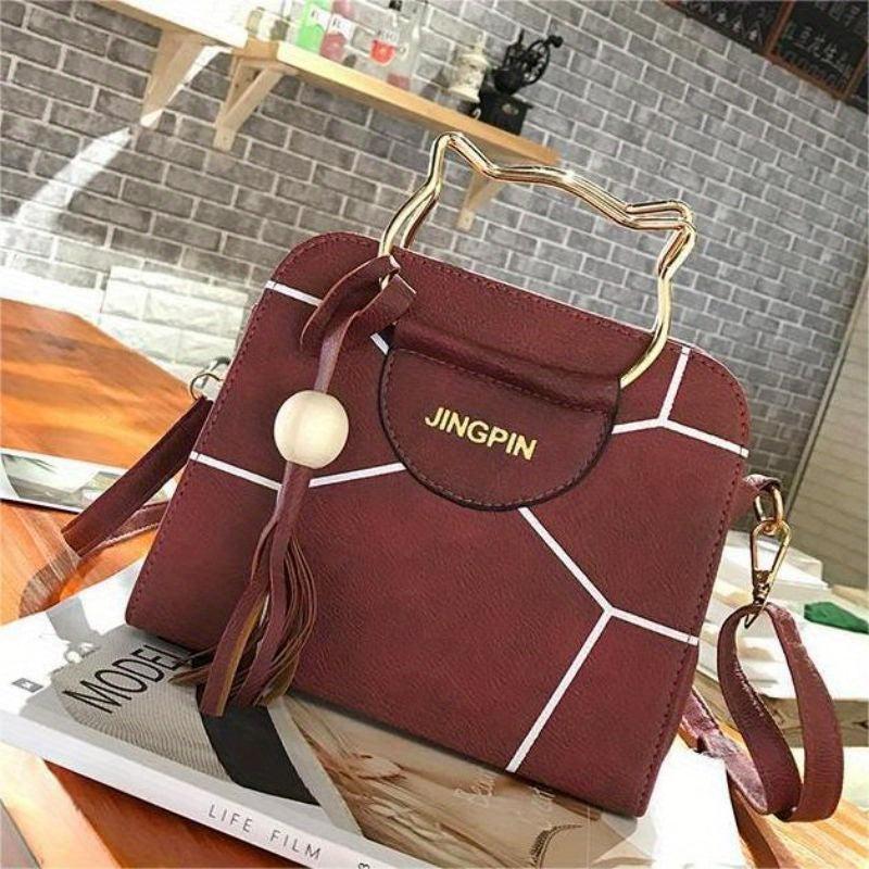 Geometric Pattern Cat Handle Satchel Purse Crossbody Bag