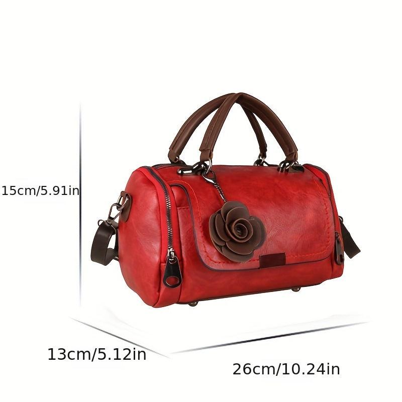 Vintage PU Leather Boston Bag Crossbody Bag For Travel & Work