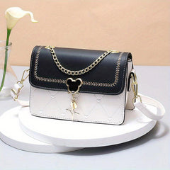 Heart Embroidery Crossbody Bag Chain Decor Shoulder Bag for Women