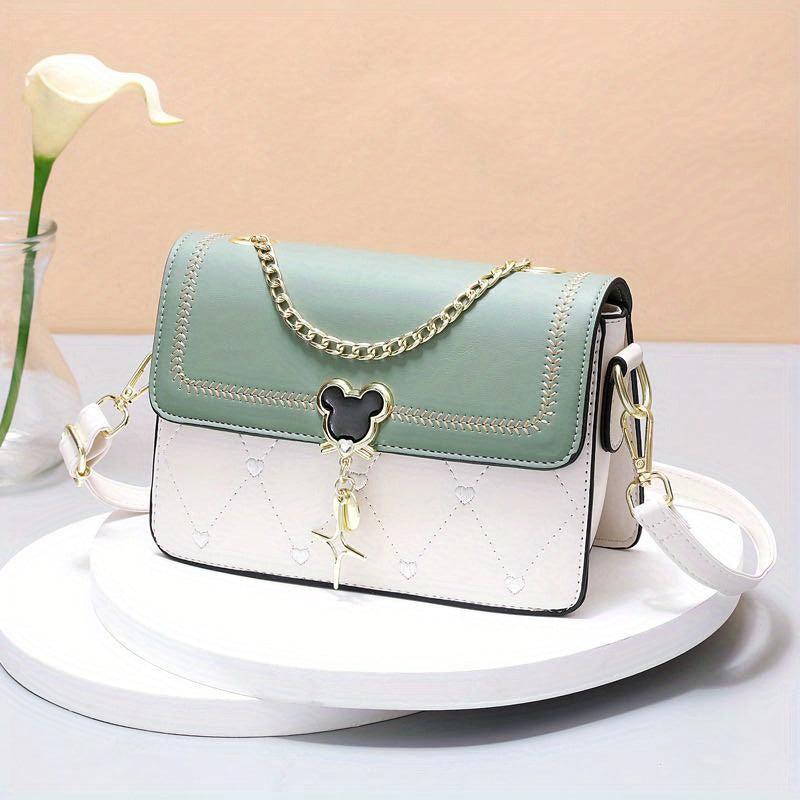 Heart Embroidery Crossbody Bag Chain Decor Shoulder Bag for Women