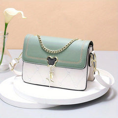 Heart Embroidery Crossbody Bag Chain Decor Shoulder Bag for Women