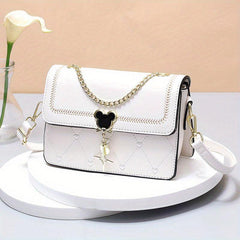 Heart Embroidery Crossbody Bag Chain Decor Shoulder Bag for Women