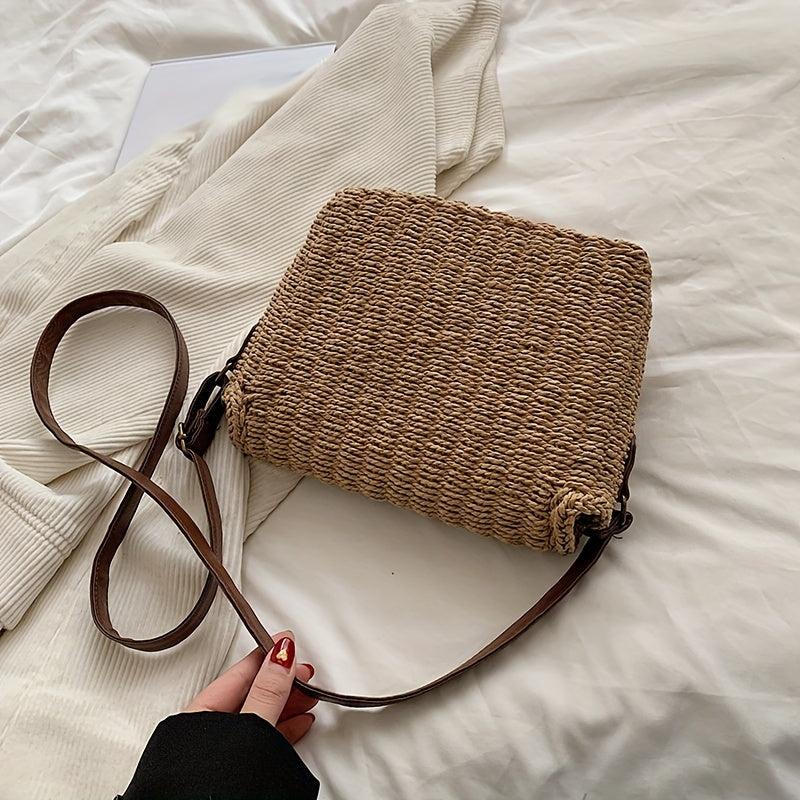 Straw Square Bag Women's Summer Beach Rattan Braided Crossbody Bag