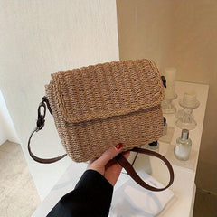 Straw Square Bag Women's Summer Beach Rattan Braided Crossbody Bag