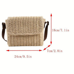 Straw Square Bag Women's Summer Beach Rattan Braided Crossbody Bag