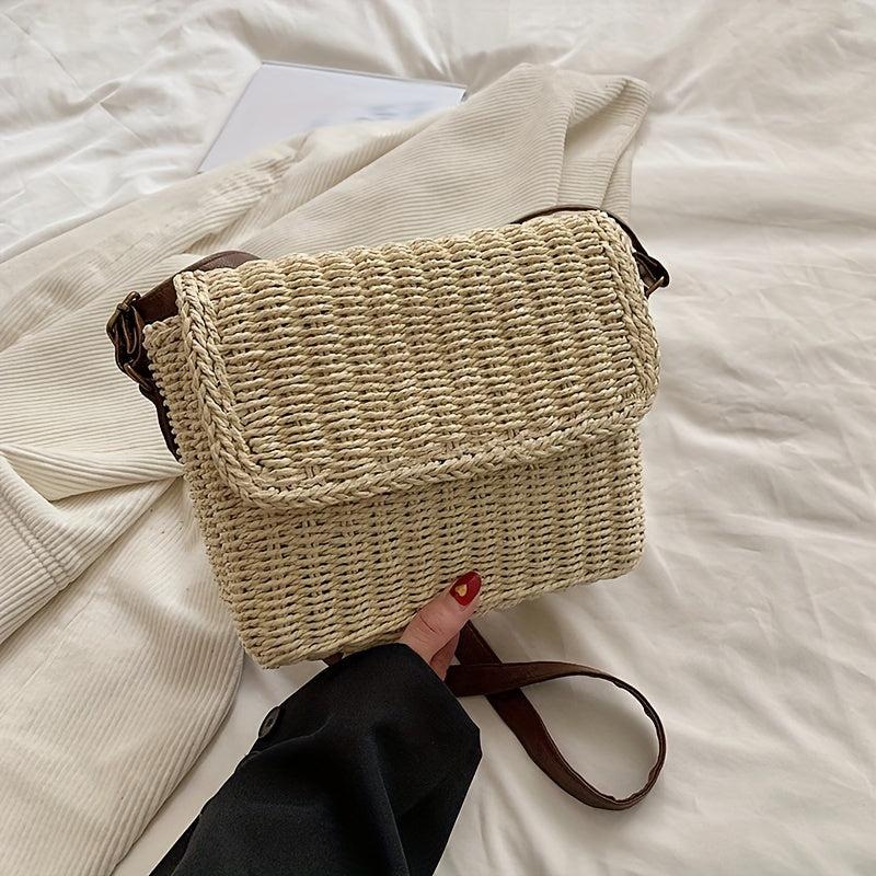 Straw Square Bag Women's Summer Beach Rattan Braided Crossbody Bag