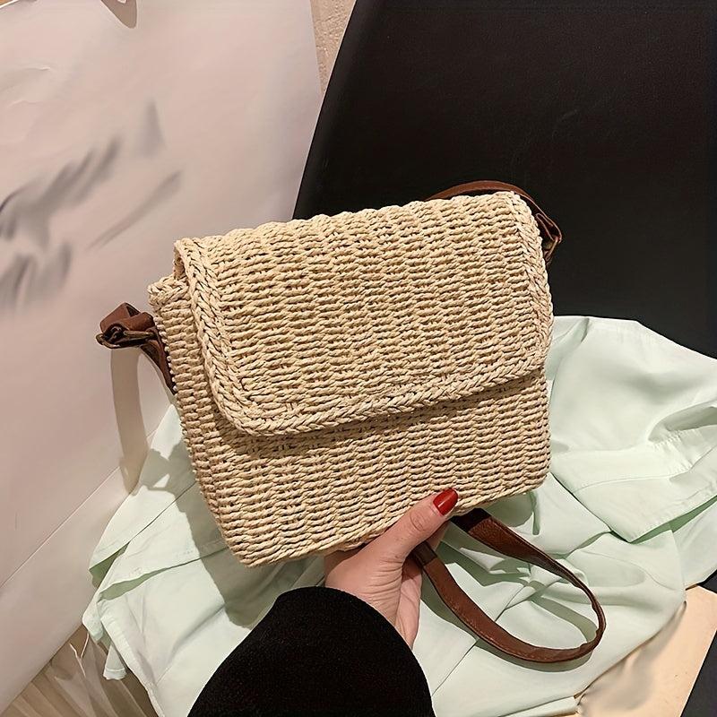 Straw Square Bag Women's Summer Beach Rattan Braided Crossbody Bag