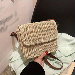 Straw Square Bag Women's Summer Beach Rattan Braided Crossbody Bag