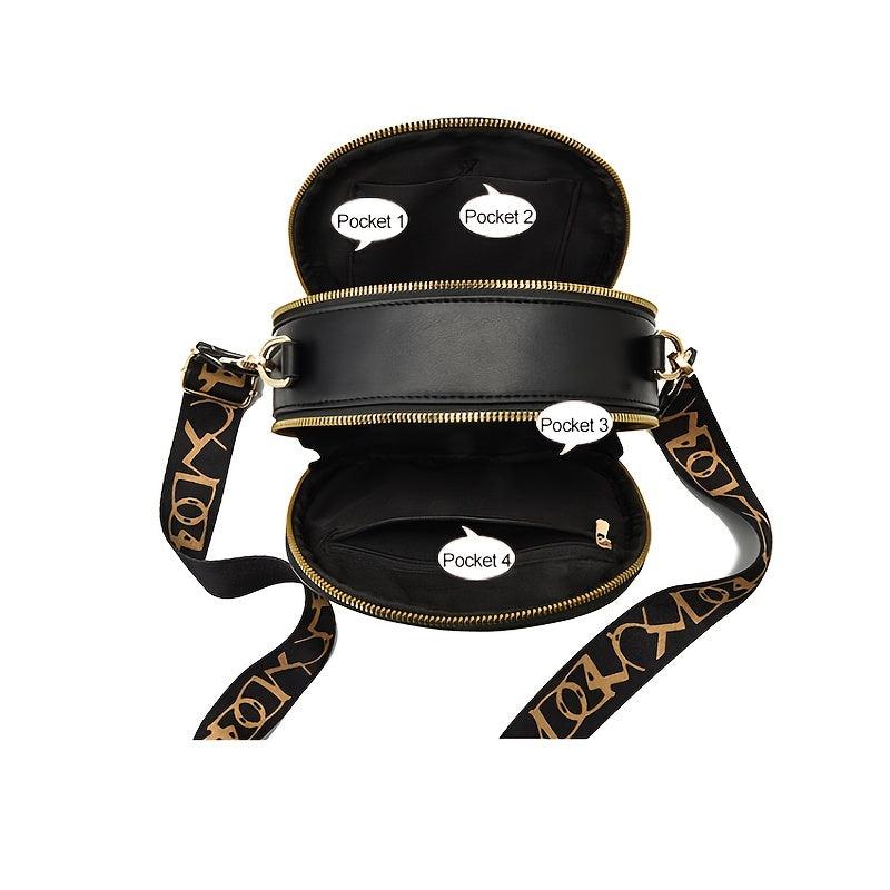 Argyle Quilted Round Bag Cat Decor Crossbody Bag Women's PU Leather Circle Purse